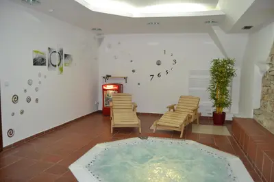 a room with a hot tub in a room with chairs at Hejtmanský dvůr in Slaný