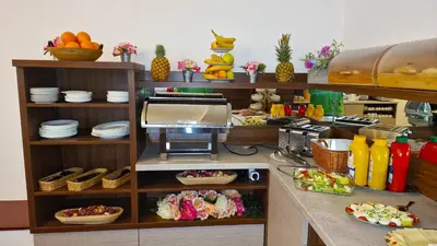 a kitchen with a counter with food on it at Aaron in Prague