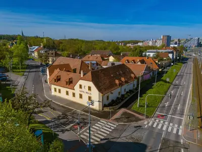 an overhead view of a town with a street at Hotel BELLA in Prague