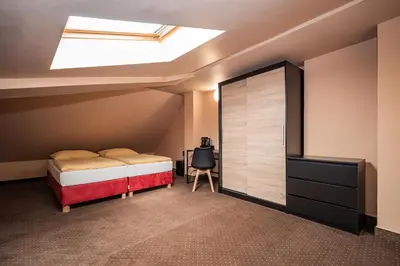 a attic bedroom with a bed and a skylight at Hotel Czechia in Prague
