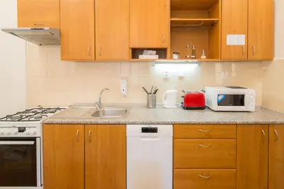 a kitchen with a sink and a microwave at Vincanto Apartments Oldtown Prague1 in Prague