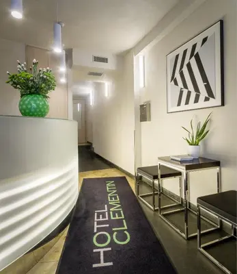 a hallway with a welcome mat in a room at Clementin in Prague