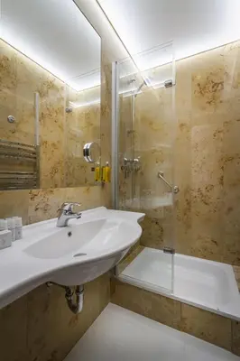 a bathroom with a sink and a shower at Clementin in Prague