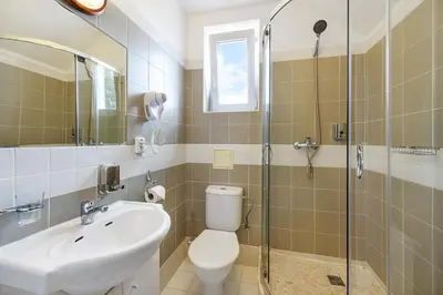 a bathroom with a toilet and a sink and a shower at Marie - Luisa in Prague