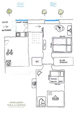 a floor plan of a kitchen with various appliances at Villa Letná in Brandýs nad Labem-Stará Boleslav