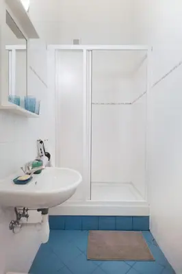 a white bathroom with a sink and a shower at Aparthotel Wenceslas in Prague