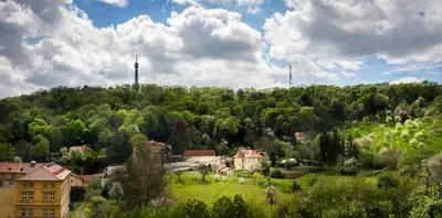 a town on a hill with trees and buildings at The King Charles in Prague
