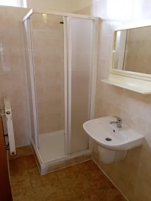 a bathroom with a shower and a sink at Beta Pension in Prague