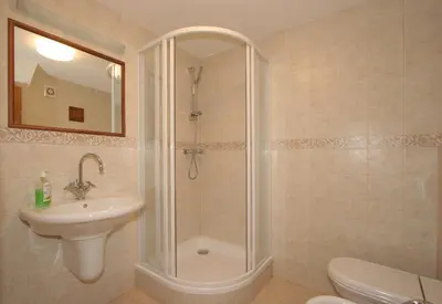a bathroom with a shower and a sink and a toilet at Residence Thunovska in Prague