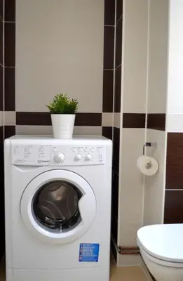 a washing machine with a plant on top of it at GE Apartments in Prague
