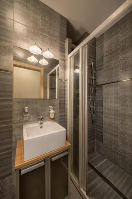 a bathroom with a sink and a shower at Stylish apartment in old town Prague in Prague