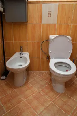 a bathroom with a toilet and a sink at Penzion U Vinotéky in Nymburk