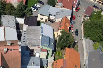 an overhead view of a city street with buildings at Penzion U Vinotéky in Nymburk