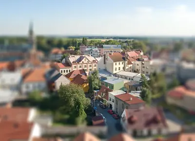 a view of a town with houses and cars at Penzion U Vinotéky in Nymburk