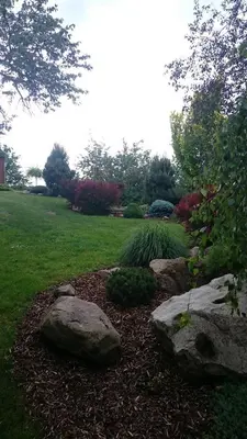 a garden with rocks in a yard at Na vyhlidce in Litoměřice