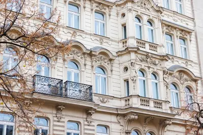 a building with balconies on the side of it at Hapimag Apartments Prague in Prague