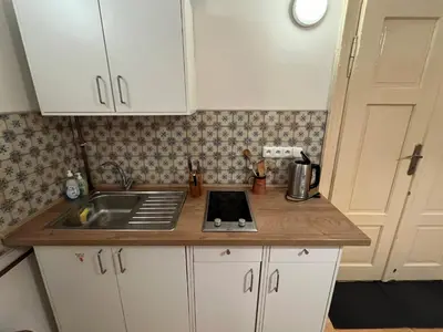 a kitchen with a sink and a counter top at Apartment Žižkova 159, Terezín in Terezín