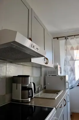 a kitchen with a sink and a coffee pot on the counter at Penzion U Kapra in Roudnice nad Labem
