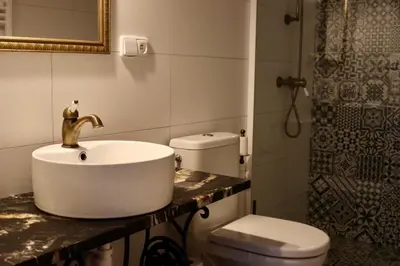 a bathroom with a sink and a toilet at Penzion U Kapra in Roudnice nad Labem