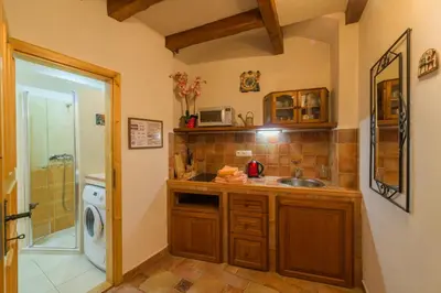 a bathroom with a sink and a washing machine at Penzion U Zámku in Mělník