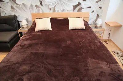 a large bed in a room with a couch at Old Town studio in Prague