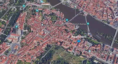 a map of a city with blue dots at Apartment Nebovidy I - Historic centre - Terrace - Air Conditioning in Prague
