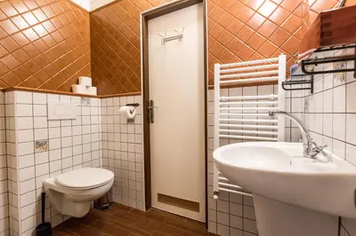 a bathroom with a toilet and a sink at Mila Apartments in Prague