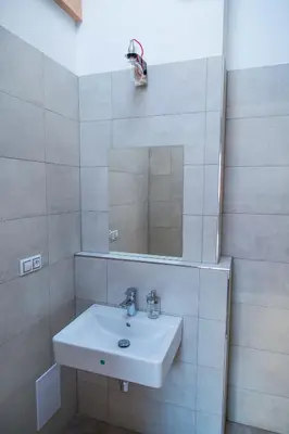 a bathroom with a sink and a mirror at Gregory House in Prague