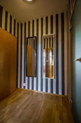 a room with two mirrors on a striped wall at Stylish Apartments close to Eden Garden in Prague