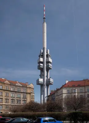 a tall metal structure in front of a building at Cosy Apartment Under the Tower in Prague