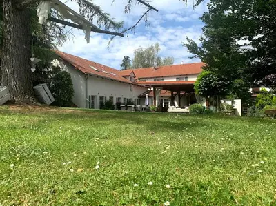 a house with a tree and a grass yard at Alt pension in Prague