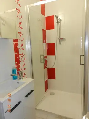 a bathroom with a shower and a sink at Penzion AMÁLKA Černín in Zdice