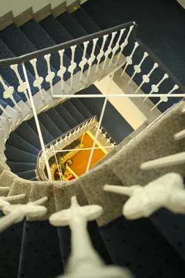 a close up of a stairway with a mirror at Penzion U sv. Kryštofa in Prague