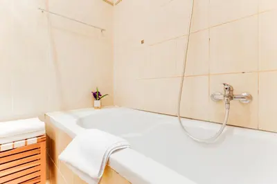 a white bathroom with a tub and a shower at Old Town Square Royal Apartment in Prague