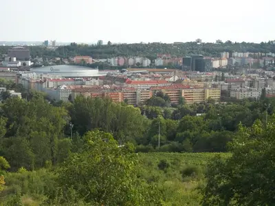 a view of a city with buildings and trees at Pension Dobroucky in Prague