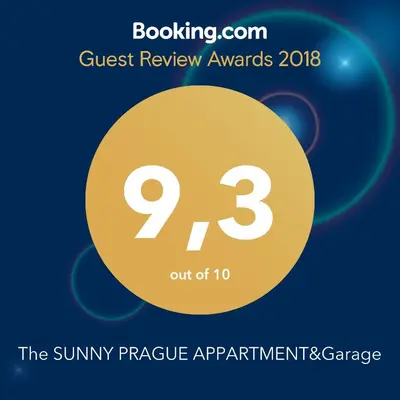 a yellow circle with the number nine and the text guest review awards at The SUNNY PRAGUE APPARTMENT&Garage in Prague
