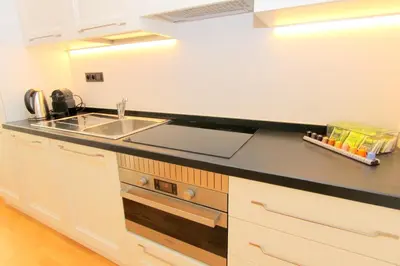 a kitchen with a sink and a counter top at Luxury apartments Krocínova in Prague