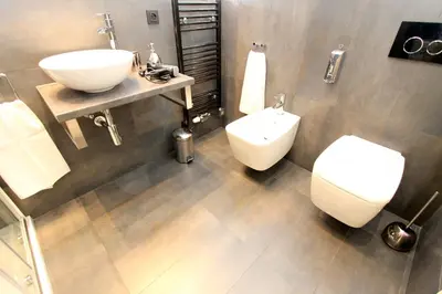 a bathroom with a sink and a toilet at Luxury apartments Krocínova in Prague