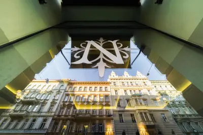 a view of a building from the floor of a window at Hotel Noir in Prague