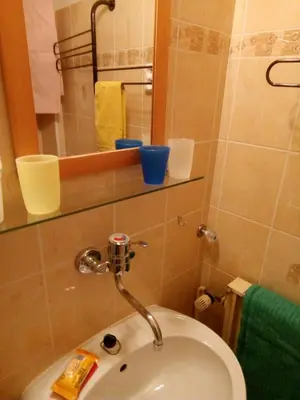 a bathroom with a sink and a mirror at apartricanova in Prague