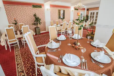 a dining room with a table and chairs at Hotel Ostrov in Nymburk
