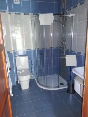 a bathroom with a shower and a toilet and a sink at Pension Rondel in Poděbrady