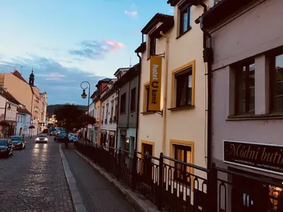 a building on the side of a street at Hotel U koně in Beroun