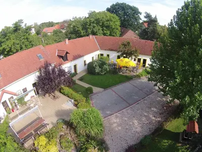 an overhead view of a house with a yard at Český Statek in Prague
