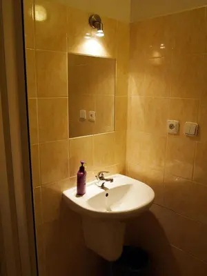 a bathroom with a sink and a mirror at Apartments Emma in Prague