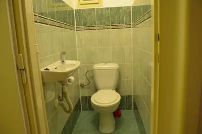 a bathroom with a toilet and a sink at Apartments Letna in Prague