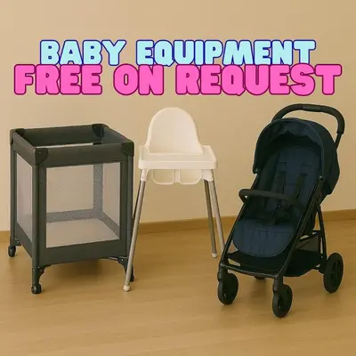 a baby equipment free on request with a baby carriage and a stroller at Flamingo Apartments in Prague