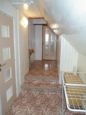 a hallway with a door and a plant in a vase at Suite Ohrada in Prague