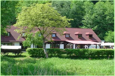 a large house with a tree in front of it at Motel Svatý Kryštof in Liběchov