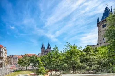 a view of the city of vienna with its cathedral at Mikulášská - Old Town Square View Residence in Prague